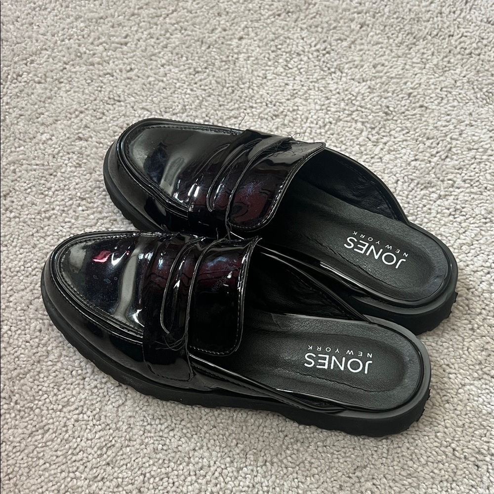 Jones New York Women's Backless Glossy Black Penny Loafers
